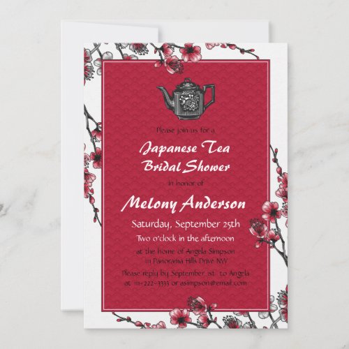 Red Black Japanese Tea Bridal Shower Invitation