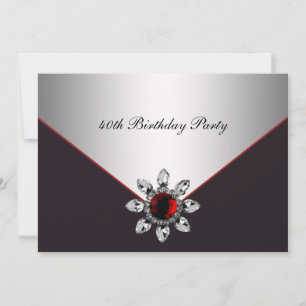 Red Black Jewel Womans 40th Birthday Party Invitation