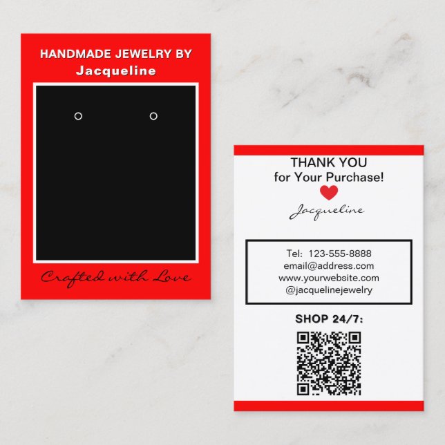 Red Black Jewelry Earrings Website QR Code Business Card (Front/Back)
