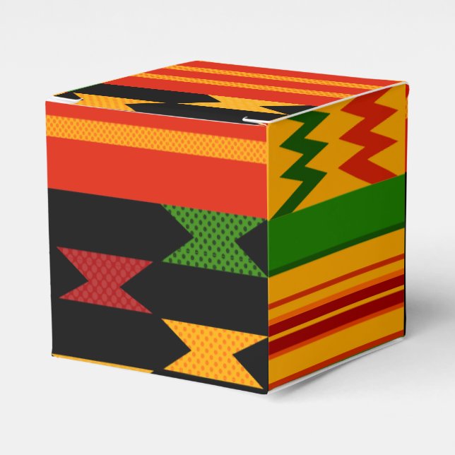 Red & Black Kente Pattern Favor Box (Front Side)