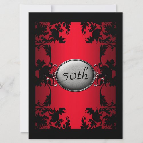 Red Black Lace 50th  Birthday Party Black Invitation