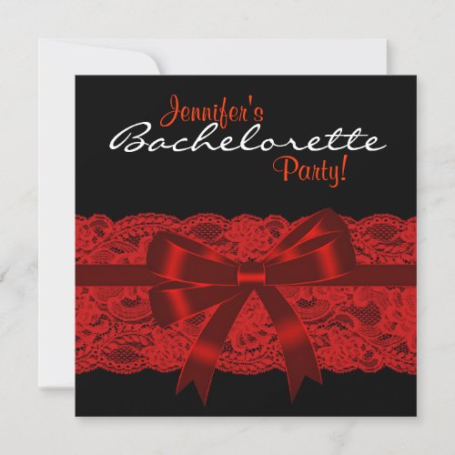 Red Black Lace Bachelorette Party Invitation