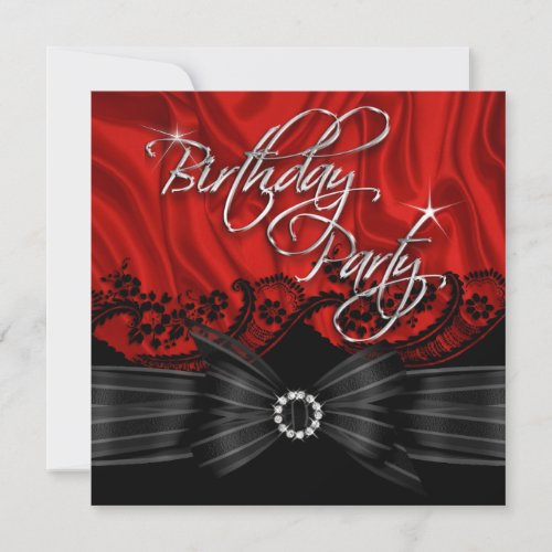 Red Black Lace Birthday Party Bow image Invitation