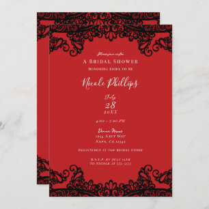 Red & Black Lace Elegant Chic Bridal Shower Invitation