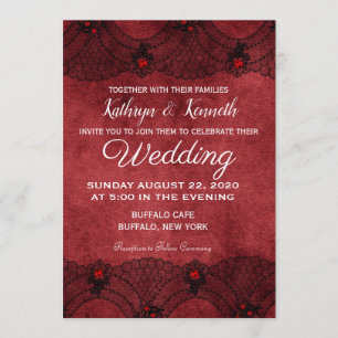 Red Black Lace Formal Wedding Invitation