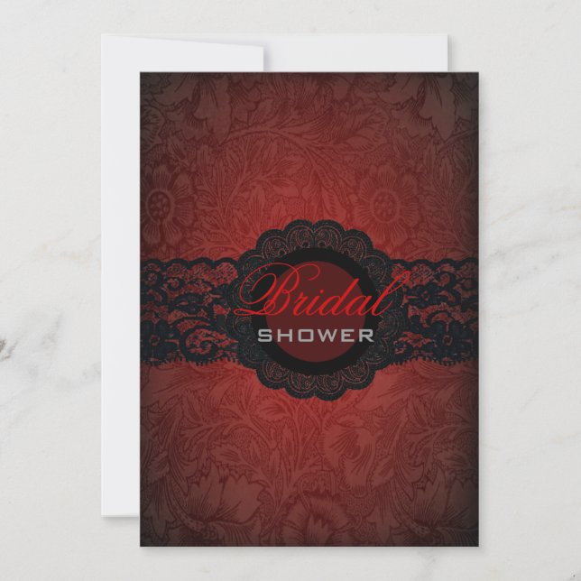 Red Black Lace Gothic Bridal Shower Invitation (Front)