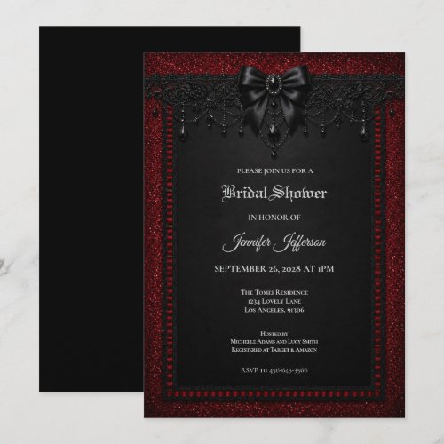 Red Black Lace Gothic Bridal Shower invitation