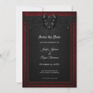 Red Black Lace Gothic Save the date invitation