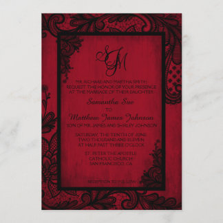 Red Black Lace Gothic Wedding Invitation Card