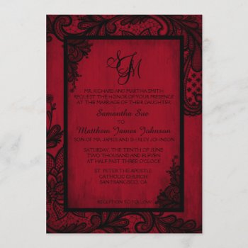 Red Black Lace Gothic Wedding Invitation Card by NouDesigns at Zazzle