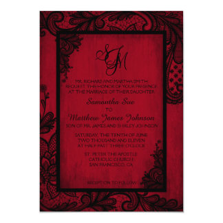 Red Black Lace Gothic Wedding Invitation Card