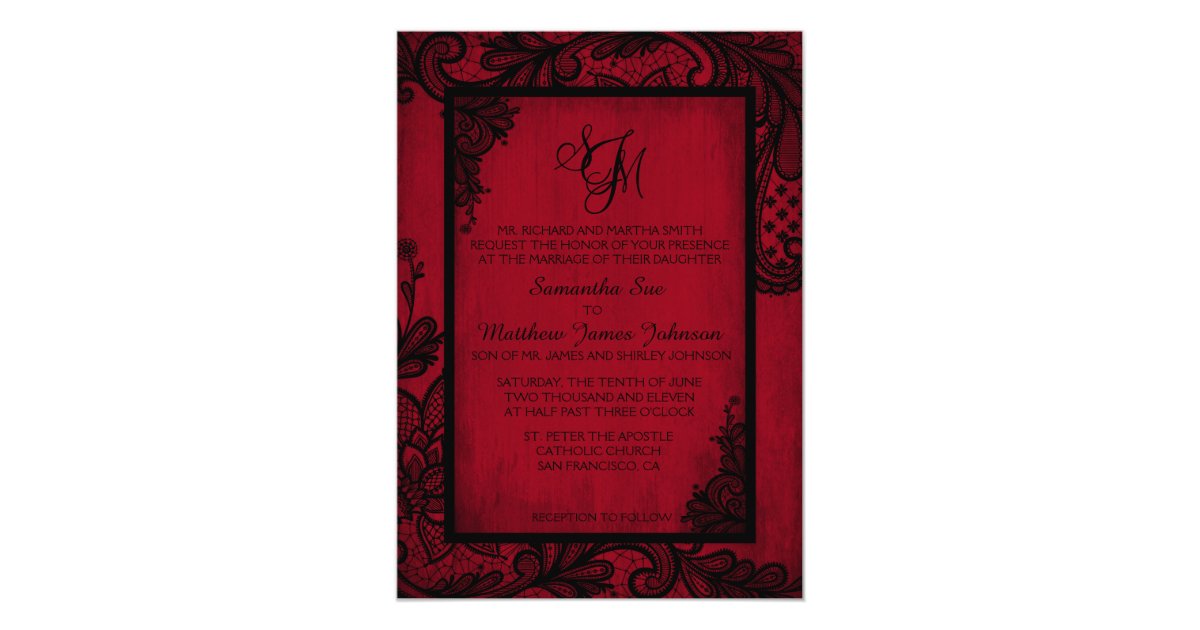 Red Black Lace Gothic Wedding Invitation Card | Zazzle.com