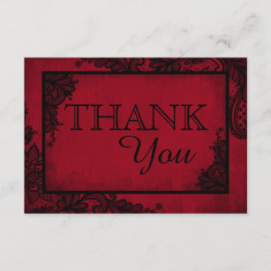 red black lace gothic wedding thank you card black and red thank you cards