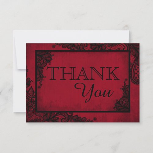 Red Black Lace Gothic Wedding Thank You Card
