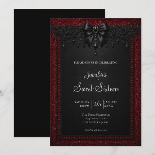 Red Black Lace Sweet 16 Birthdy Invitation