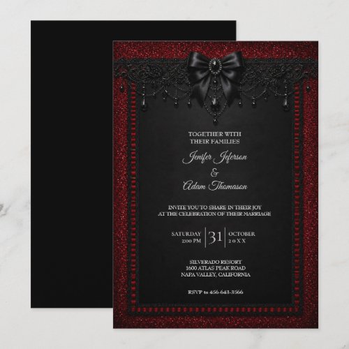 Red Black Lace Wedding Invitation