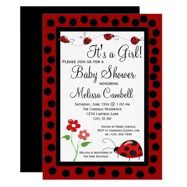Red Black Ladybug Baby Shower Invitation Template