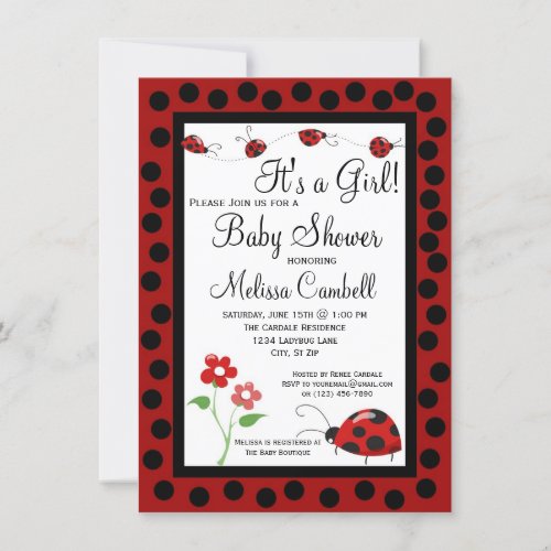 Red Black Ladybug Baby Shower Invitation Template