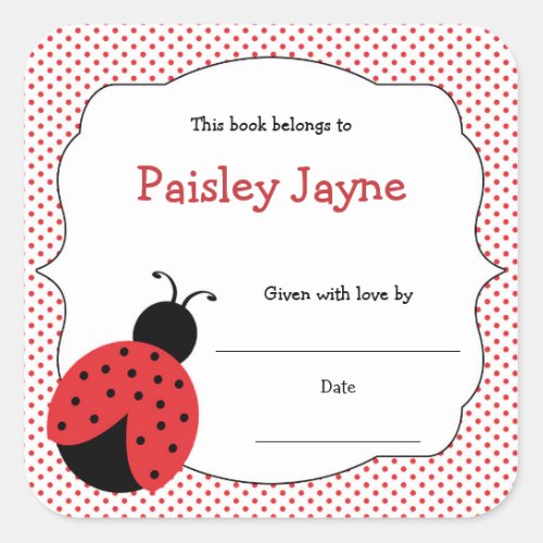 Red Black Ladybug bookplates  bring a book shower