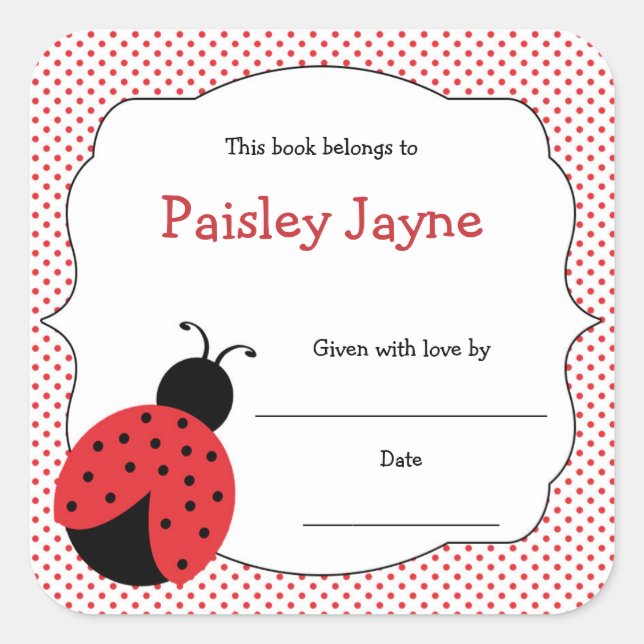 Red Black Ladybug bookplates / bring a book shower (Front)