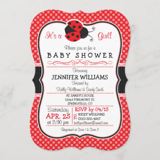 Red & Black Ladybug; Cute Baby Shower Invitation