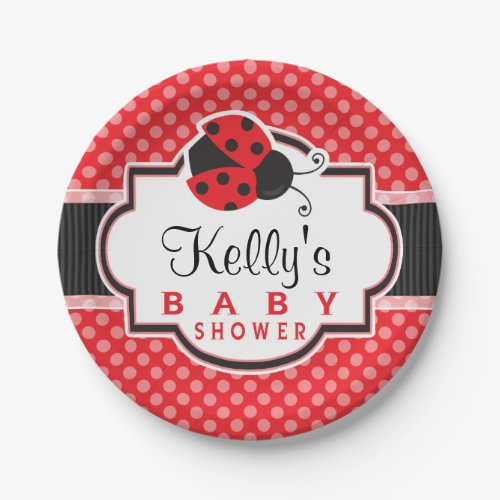 Red  Black Ladybug Cute Baby Shower Paper Plates