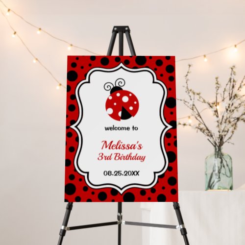 Red Black Ladybug Frame Polka Dots Kids Birthday  Foam Board