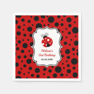Red Black Ladybug Frame Polka Dots Kids Birthday Napkins
