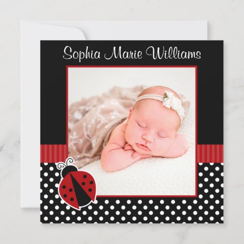 Red Black Ladybug Photo Birth Announcement