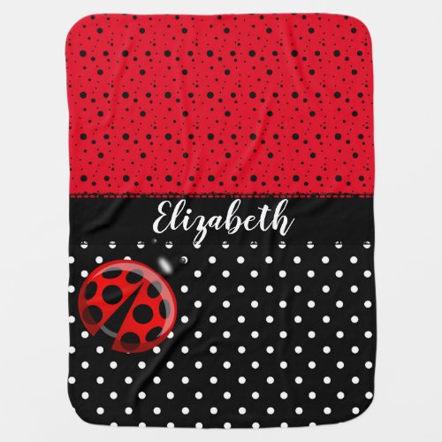 Red Black Ladybug Polka Dot Bug Beetles Name Receiving Blanket