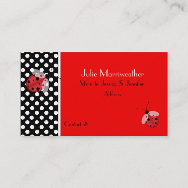 Red & Black Ladybugs Mommy Calling Card (Front)