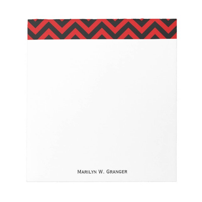 Red, Black Large Chevron ZigZag Pattern Notepad (Front)