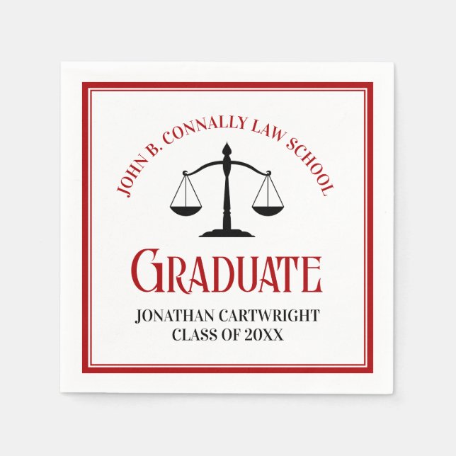 Red Black Law School Custom Graduation Party Napkins (Front)