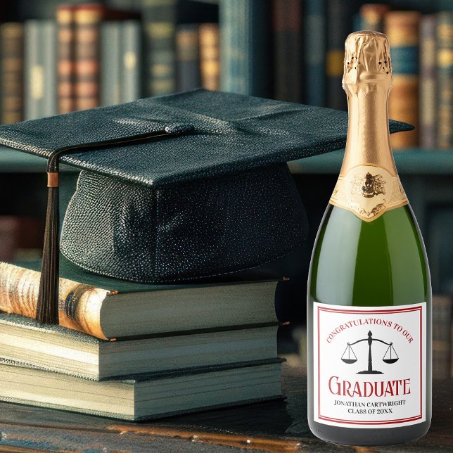 Red Black Law School Custom Graduation Party Sparkling Wine Label (Creator Uploaded)
