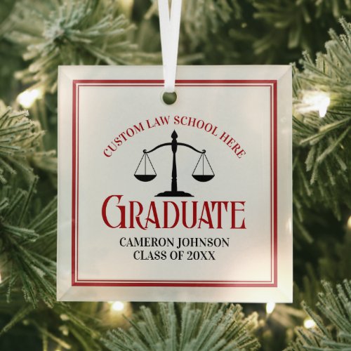Red Black Law School Graduation Christmas Glass Ornament