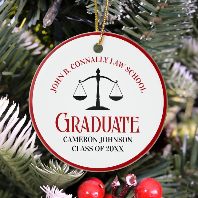 Red Black Law School Graduation Custom Christmas Ceramic Ornament (Creator Uploaded)
