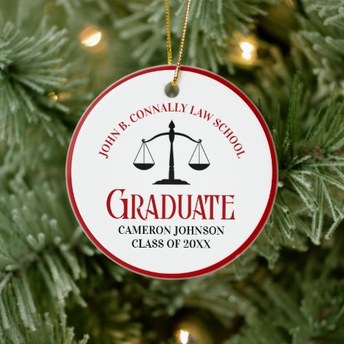 Red Black Law School Graduation Custom Christmas Ceramic Ornament