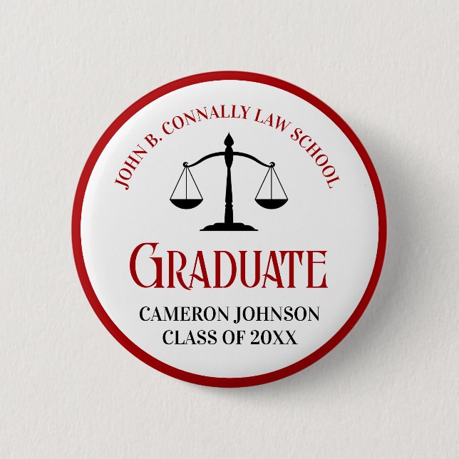 Red Black Law School Graduation Keepsake Button (Front)