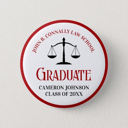Red Black Law School Graduation Keepsake Button