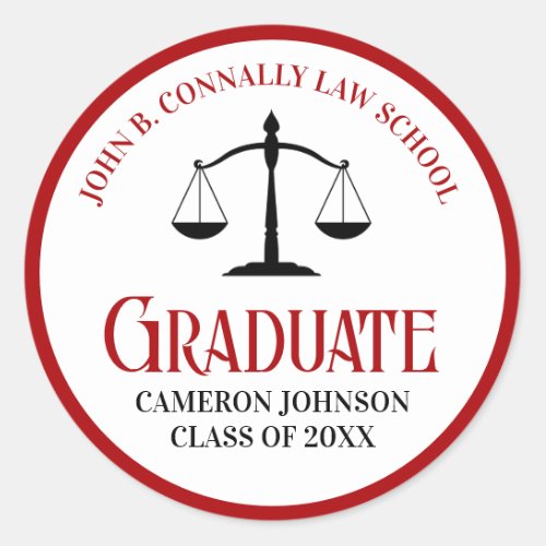 Red Black Law School Graduation Keepsake Classic Round Sticker