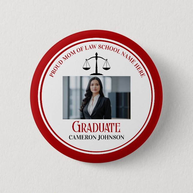 Red Black Law School Graduation Parent Photo Button (Front)