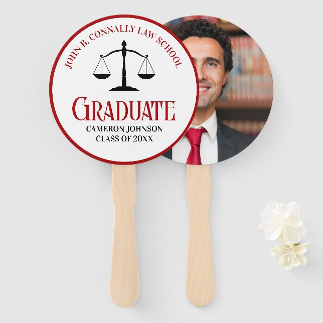 Red Black Law School Graduation Party Hand Fan (Front and Back)