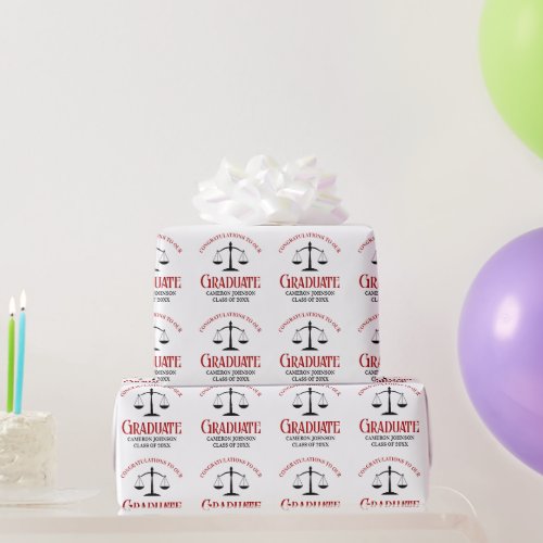 Red Black Law School Graduation Party Wrapping Paper