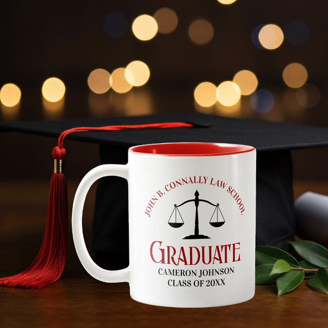 Red Black Law School Graduation Personalized Two-Tone Coffee Mug (Creator Uploaded)
