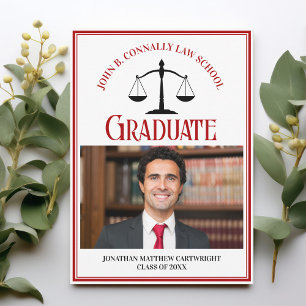 Red Black Law School Graduation Photo Announcement