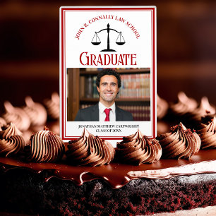 Red Black Law School Graduation Photo Cake Topper