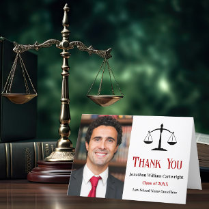 Red Black Law School Graduation Photo Lawyer Letterpress Thank You Card