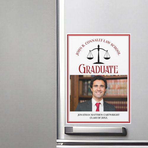 Red Black Law School Graduation Photo Magnet Card