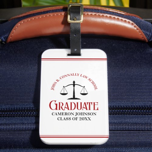 Red Black Law School Personalized Graduation Luggage Tag