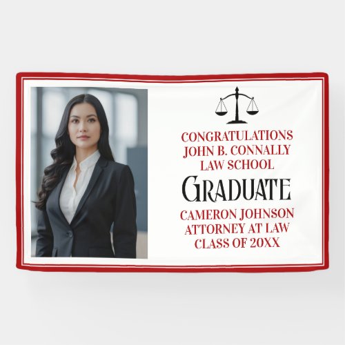 Red Black Law School Photo Graduation Party Banner